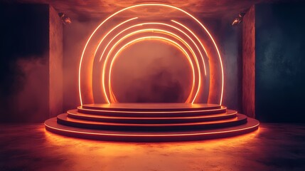 Naklejka premium Retro technology circular stage illustration poster background