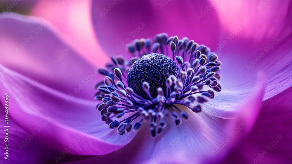 Poster exquisite closeup of violet anemone flower in full bloom with soft petals : generative ai