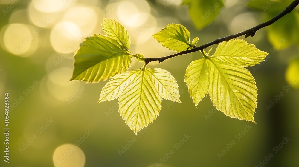 Aufkleber green leaves on tree with sunlight creating a peaceful natural spring environment : generative ai