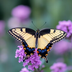 Fototapeta premium A vibrant butterfly perched on a blooming flower, showcasing nature's beauty.
