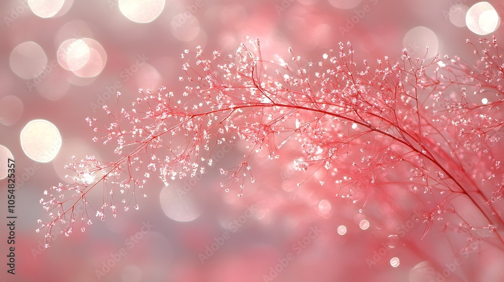 Leinwandbilder delicate pink branches with sparkling bokeh and dewdrops : generative ai