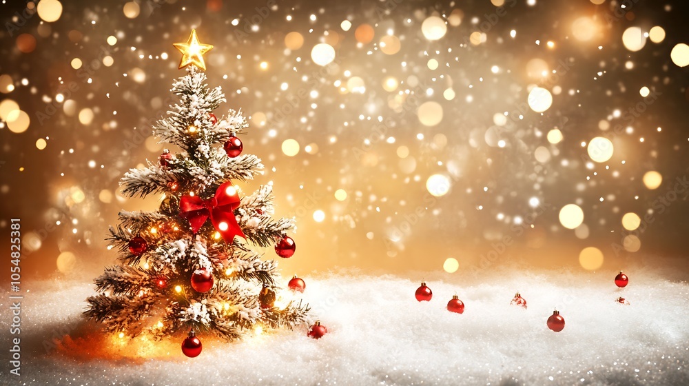 Aufkleber illuminated christmas tree in snowy wonderland with magic bokeh lights : generative ai