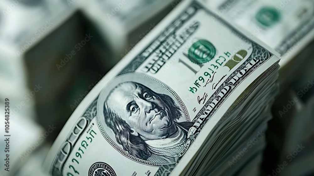 Poster stacks of us dollar bills representing wealth and financial security : generative ai
