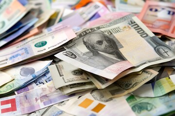 Diverse Collection of International Banknotes Representing Global Currency Exchange Concepts : Generative AI