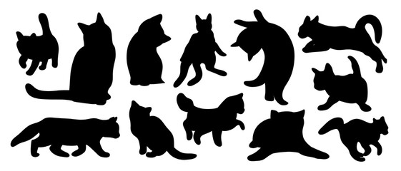 Set of black cat silhouettes.