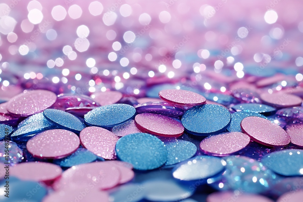 Aufkleber glittery pink and blue sequin confetti with bokeh effect : generative ai
