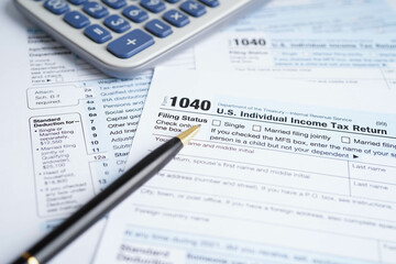 Tax form 1040 U.S. Individual Income Tax Return, business finance.