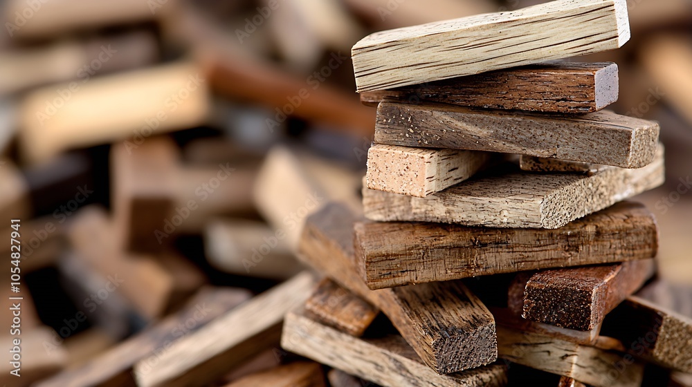 Poster Stacked Wooden Blocks Closeup Textured Natural Background Rustic Design : Generative AI