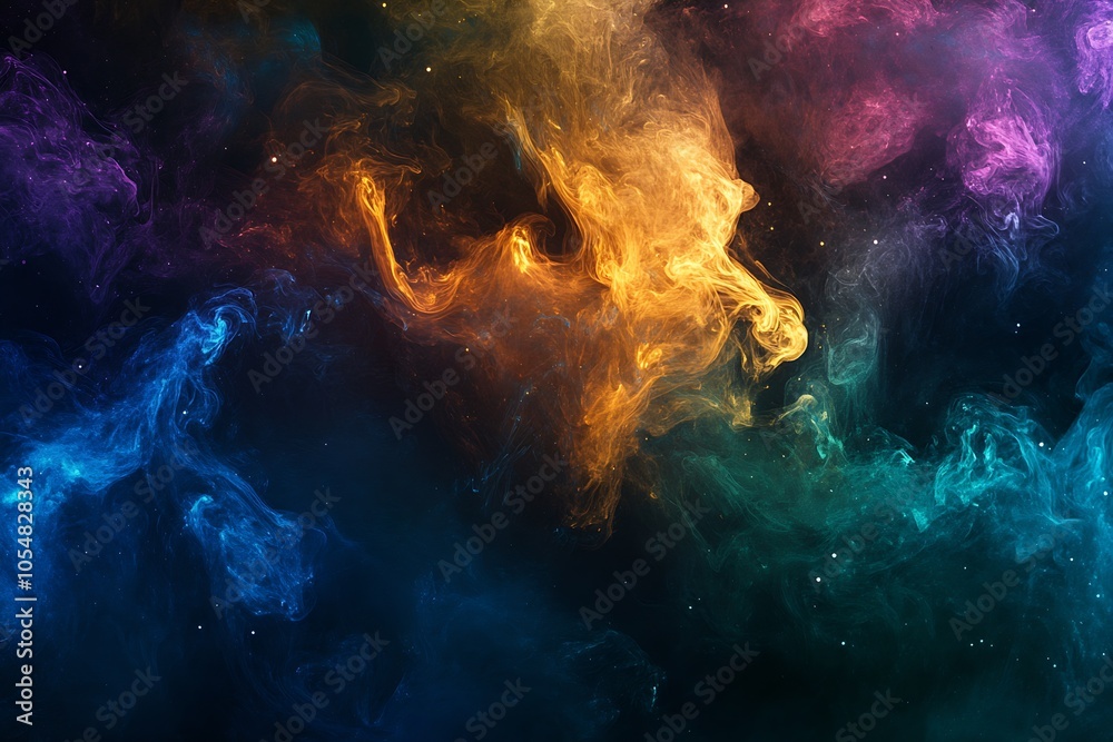 Poster colorful cosmic nebula with swirling clouds and glowing stardust illumination : generative ai