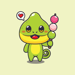 Chameleon eating dango cartoon vector illustration