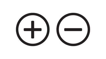 Obraz premium Black outline of a plus sign and a minus sign inside circles for zoom in and zoom out functions isolated on white.