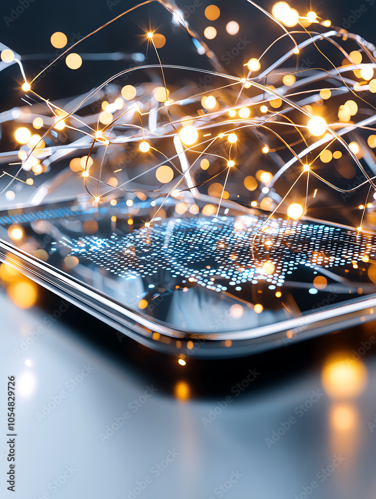 Poster exploring the future of business a close-up on a futuristic tablet with dynamic data visualization a