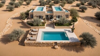 Obraz premium Serene Lodge with Pools in Olive Grove Landscape