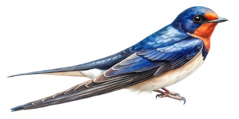 Watercolor swallow illustration on white background