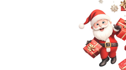 Fototapeta premium Merry Christmas Banner with Santa Holding a Present. png