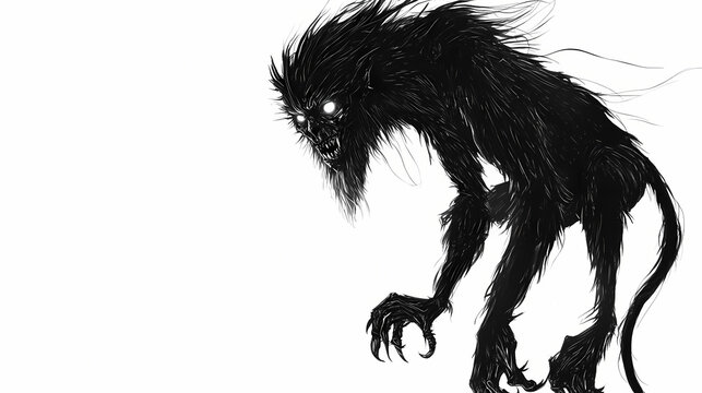 Black and white illustration of an aswang on a white background. Shapeshifter. Illustration