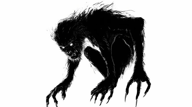 Black and white illustration of an aswang on a white background. Shapeshifter. Illustration