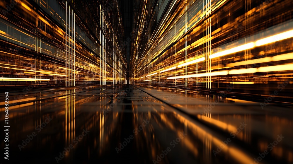 Poster Futuristic Abstract Technology Background with Fast Light Streaks in Motion : Generative AI