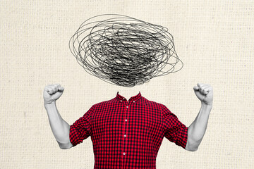Composite trend artwork 3D image photo collage of young guy caricature headless mess line pressure...