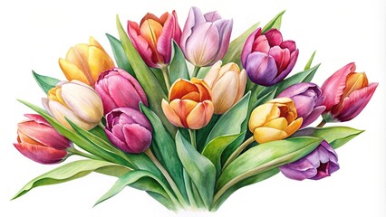 Fototapeta premium Watercolor tulip bouquet illustration