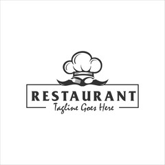 Chef and restaurant simple retro logo design with a cap / chef hat and mustache
