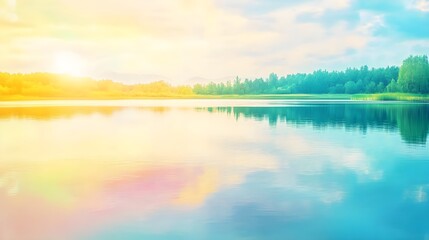 Fototapeta premium Calm Lake Sunset Landscape