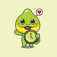 Chameleon with clock cartoon vector illustration.