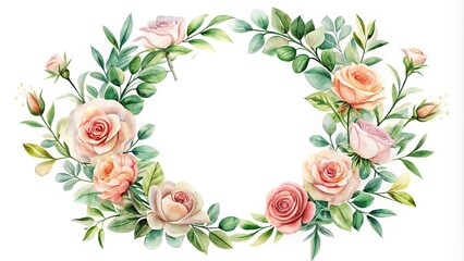 watercolor wreath with roses and greenery