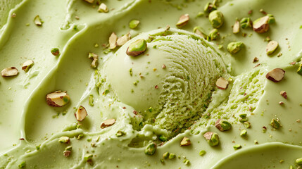 Fototapeta premium Pistachio Ice Cream: A Close-up of Creamy Pistachio Ice Cream with Chopped Pistachios, a Delectable Treat for Dessert Lovers