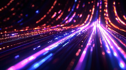 Obraz premium Exploring the vibrant fusion of light and motion a journey through abstract digital landscapes and technology innovations