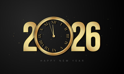 Fototapeta premium 2026 Happy New Year Background Design with vintage golden clock.