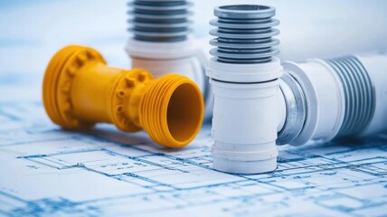 Exploded view of building components in blueprint format, showcasing internal structure Engineering Blueprint, Design, Components