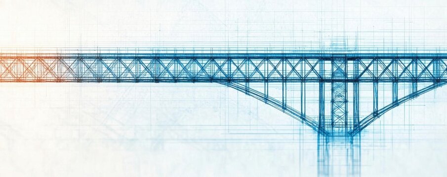Schematic design of a bridge, with high-precision detailing of each structural component Engineering Blueprint, Schematics, Precision