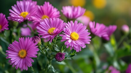 Vibrant pink flowers in full bloom, showcasing their delicate petals and sunny centers, perfect for adding color to any design.