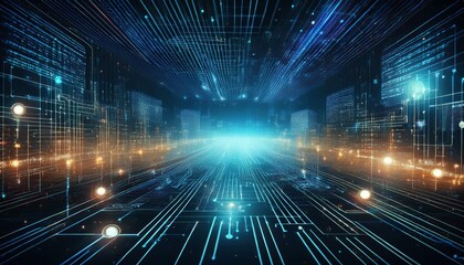 Digital background with AI-inspired elements for data transfer, tech processes, and neural networks, ideal for secure and multimedia projects