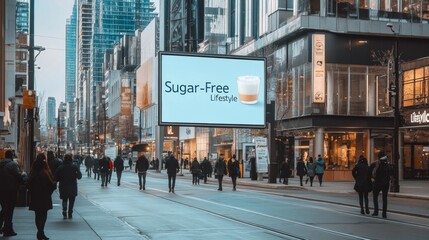 Obraz premium Urban Street Scene with Eye-Catching Sugar-Free Lifestyle Billboard - Perfect for New Years and World Health Day