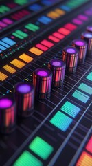 Fototapeta premium Vibrant Sound Control Interface with Colorful LED Indicators and Dynamic Levels Displayed