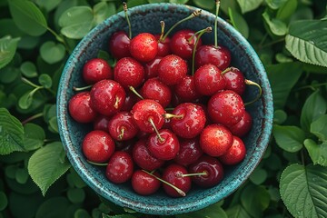 A bowl full of red cherries