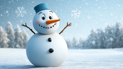 Cheerful Snowman in a Winter Wonderland Scene