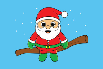 Whimsical Santa Claus on a Snowy Branch Vector Charming Christmas Illustration for Festive Holiday Decor and Greetings
