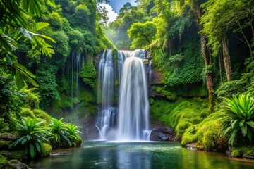 Fototapeta premium Waterfall cascading through lush greenery silhouette