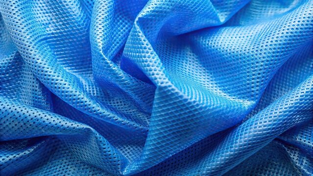 blue non woven fabric texture polypropylene fabric detail with wrinkles and roughness selective focus