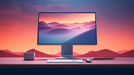 Desktop Computer - A sleek desktop computer setup with a large monitor and keyboard.Generative ai illustration
