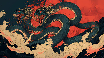 chinese dragon on red wall
