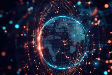 Obraz premium A 5G internet icon featuring a globe and network lines, highlighting the worldwide impact of 5G on internet speeds.