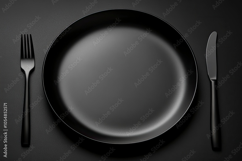 Wall mural valentines day romantic table setting. empty or closeup of a dinner black plate, knife, fork and dec