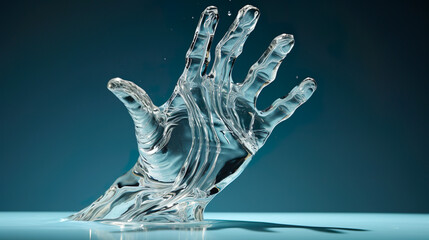 氷のような質感の透明な手の彫刻
