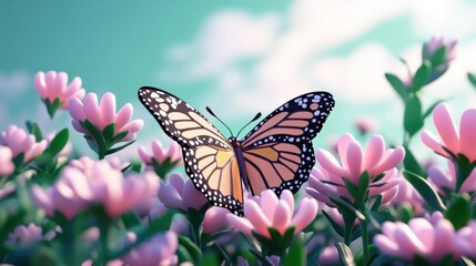 Fototapeta premium Colorful Butterfly Among Vibrant Spring Flowers