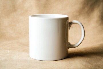 Fototapeta premium A blank mug mockup featuring a simple white ceramic mug, displayed against a neutral background to focus attention on the customizable surface.