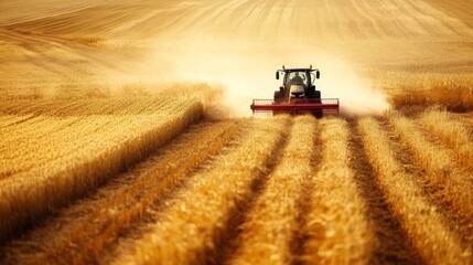 Obraz premium Dynamic Farmer Driving Tractor in Golden Field